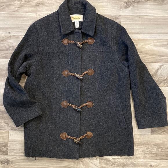 VTG Talbots Charcoal Gray 100% Wool Lined SHORTENED Coat Toggle Style Buttons - Picture 1 of 14